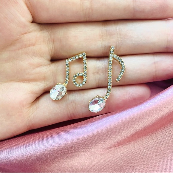 🎵💕Last one 💙Music Symbol Stud Earrings Rhinestone - Picture 4 of 13